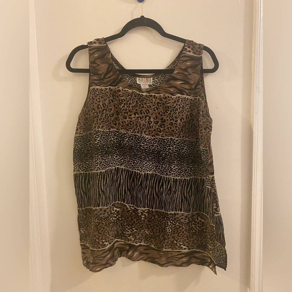 Stunt Collection 100% Silk Vintage Animal Print Sleeveless Tank Top